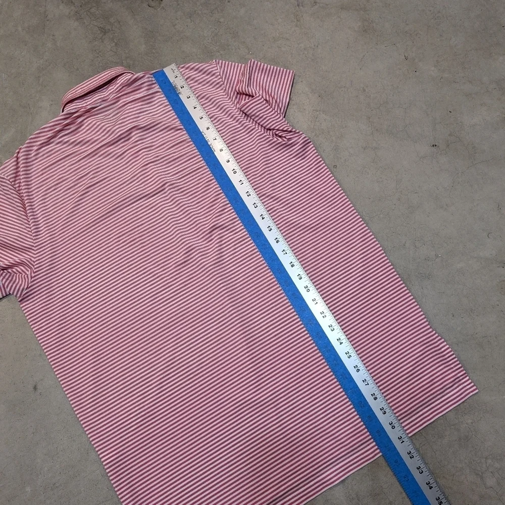 RLX Performance Golf Polo Mens L Red White Striped Society Of Seniors